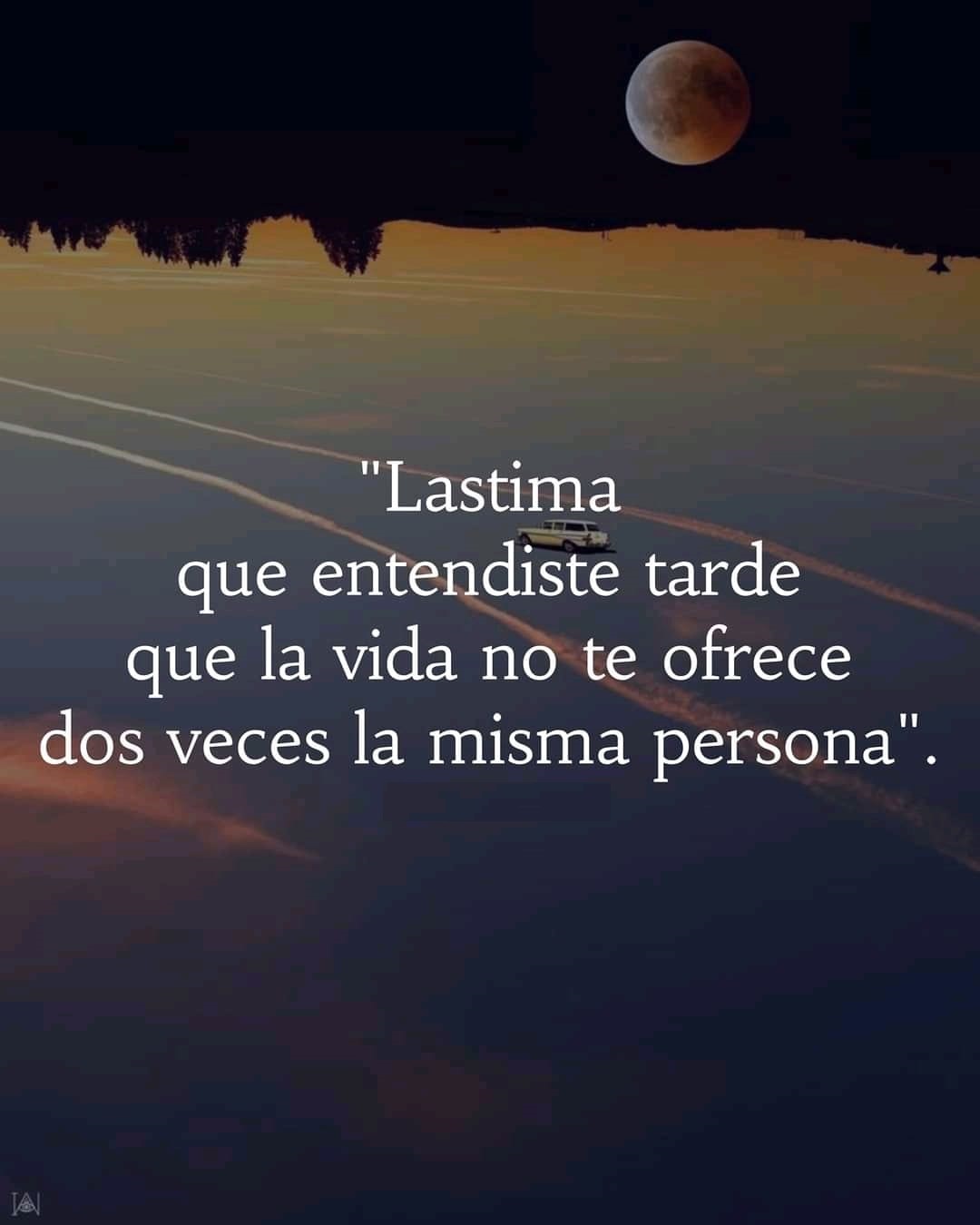 Lastima que entendiste tarde que la vida no te ofrece dos veces la misma persona