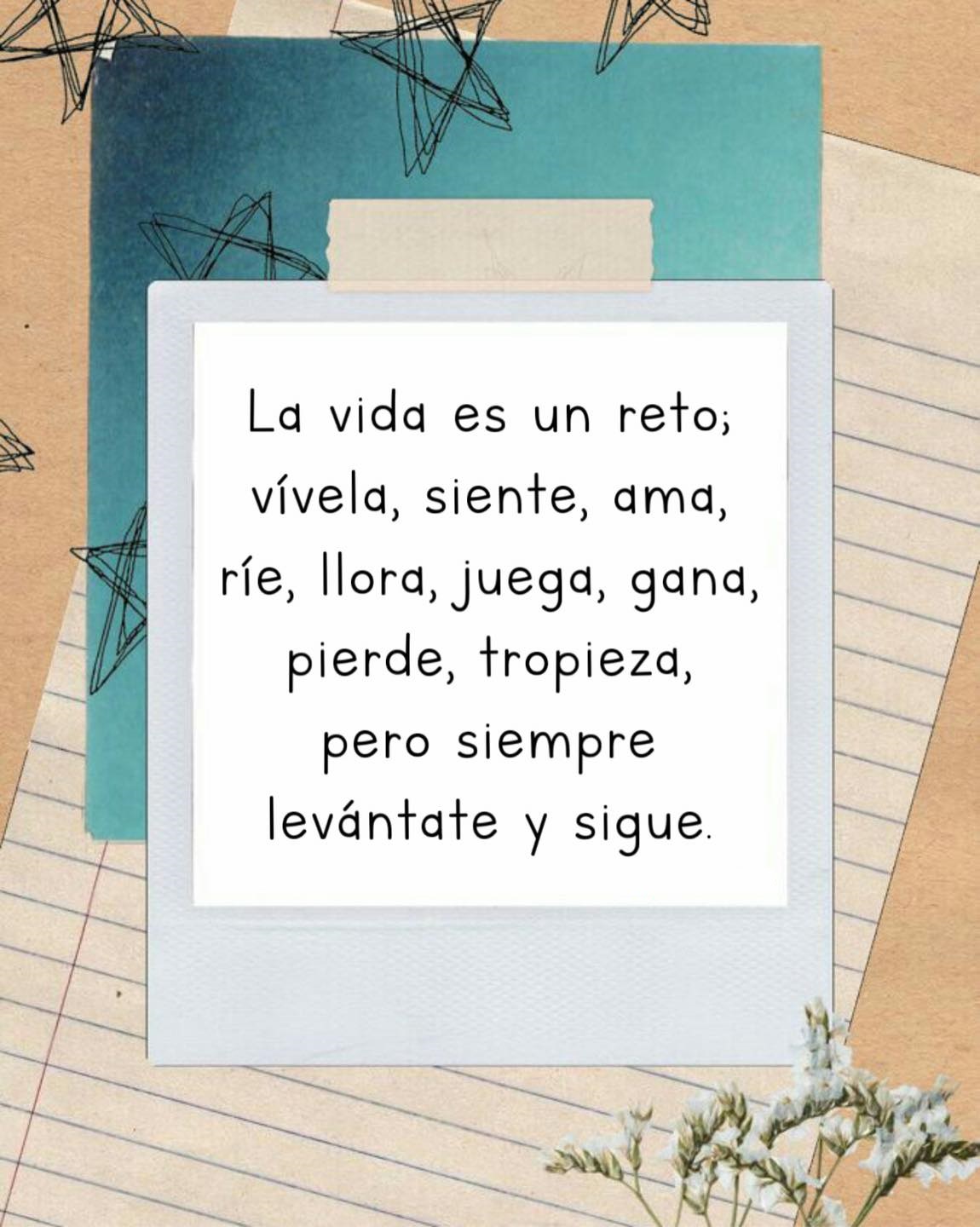 La vida es un reto, vívela, siente, ama, ríe llora, pero siempre levántate  y sigue 