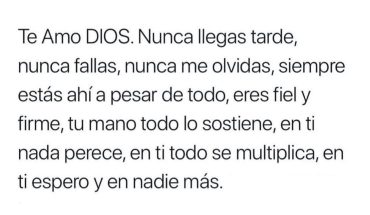 Te Amo DIOS. Nunca llegas tarde, nunca fallaste nunca me olvidaste siempre estás ahí