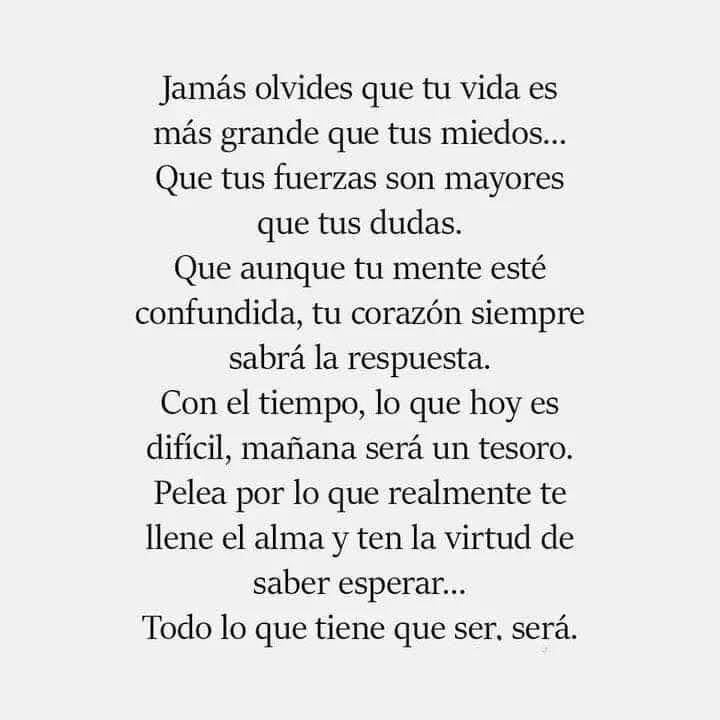 Jamás olvides que tu vida es más grande que tus miedos...